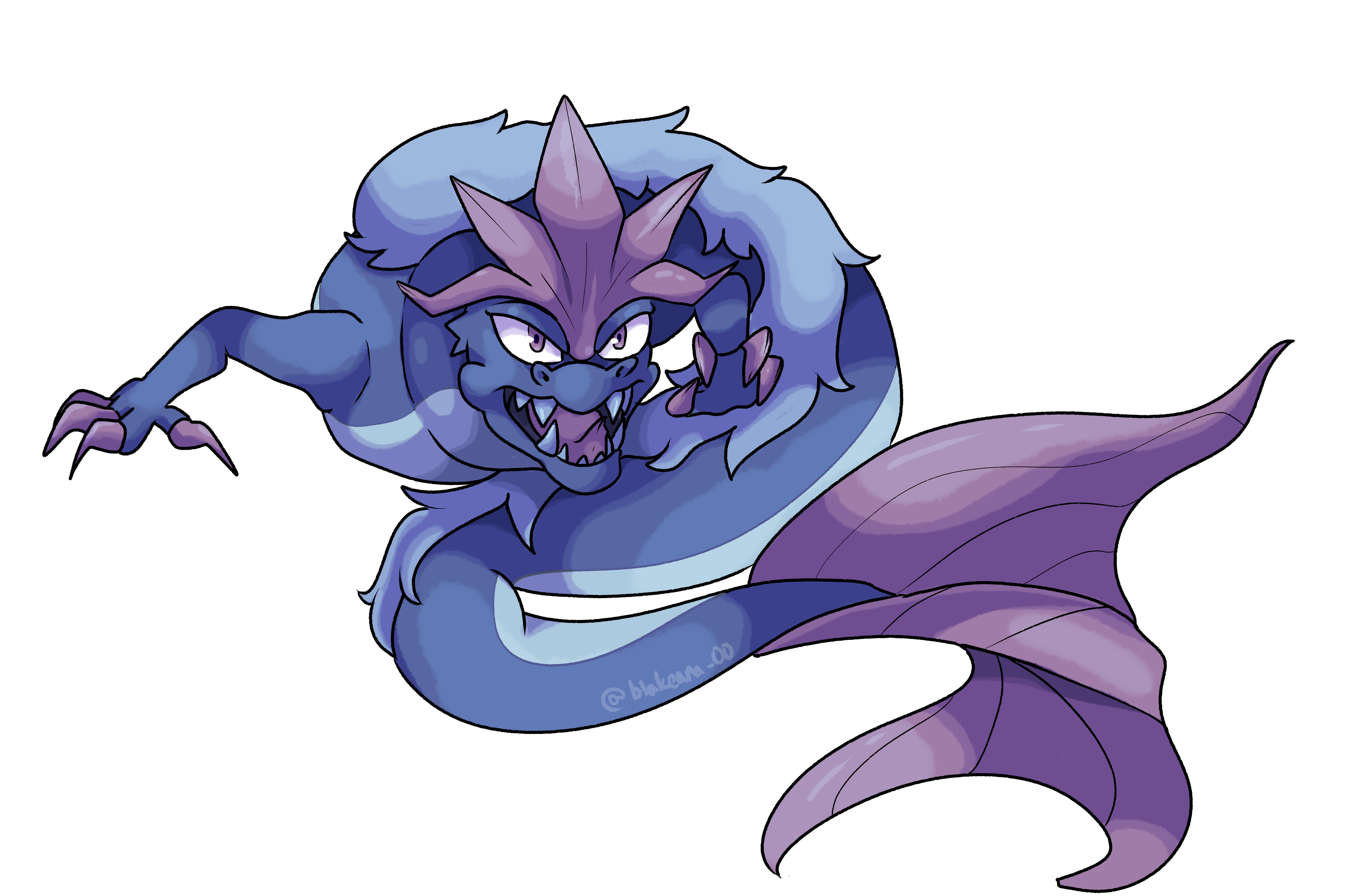 draak a dragon-fish in shades of blue and purple