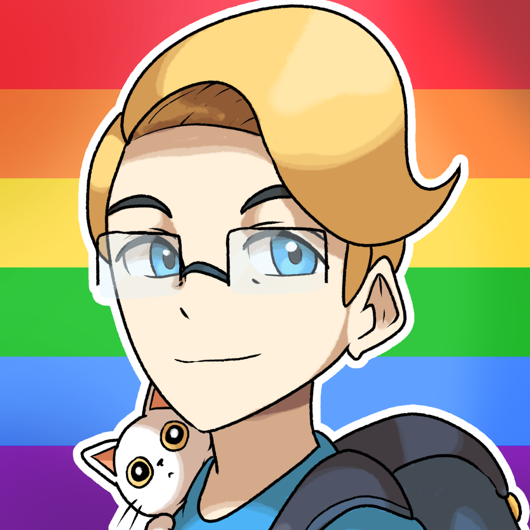 jeroen pale man with blonde hair and glasses, with a cat on his shoulder