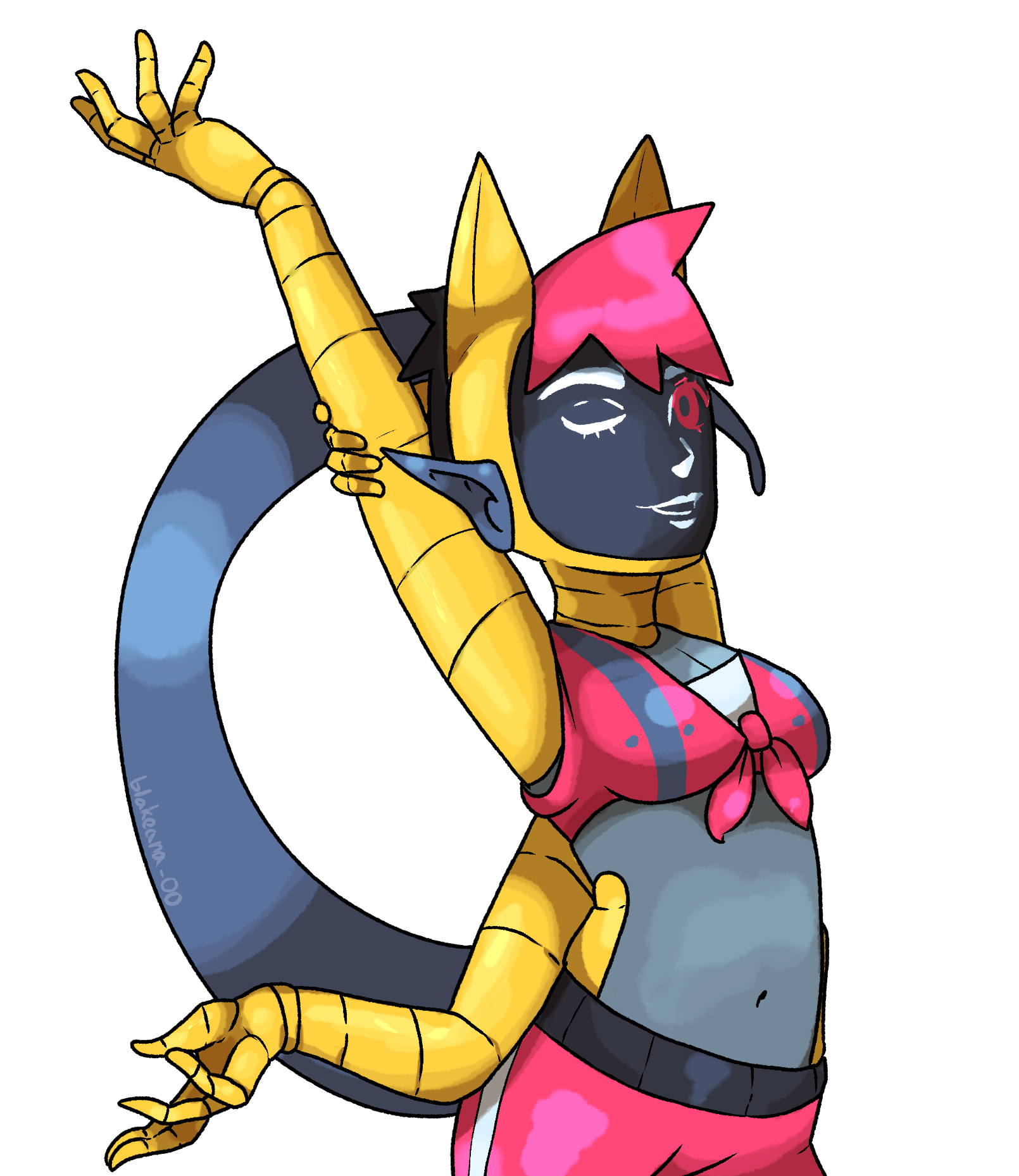 mars in summer mars, a bat humanoid robot, in her summer outfit